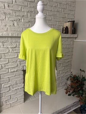 Tribal-NWT-Neon Lime Ruffle Sleeve Short Sleeve Tee Size Large